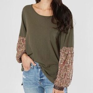 Free People We The Free Jade Long Sleeve Top Paisley Green Small